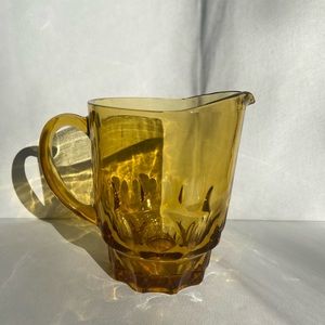 Hazel Atlas Amber Continental Can Pitcher Thumbprint Design